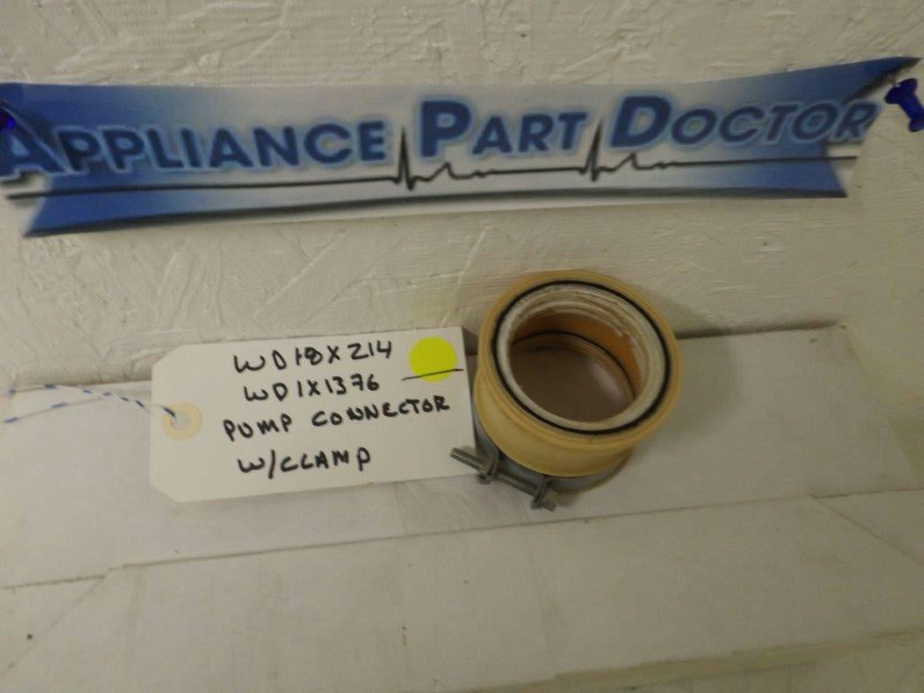 GENERAL ELECTRIC DISHWASHER WD18X214 WD1X1376 PUMP CONNECTOR W/CLAMP USED GENERAL ELECTRIC DISHWASHER WD18X214 WD1X1376 PUMP CONNECTOR W/CLAMP USED